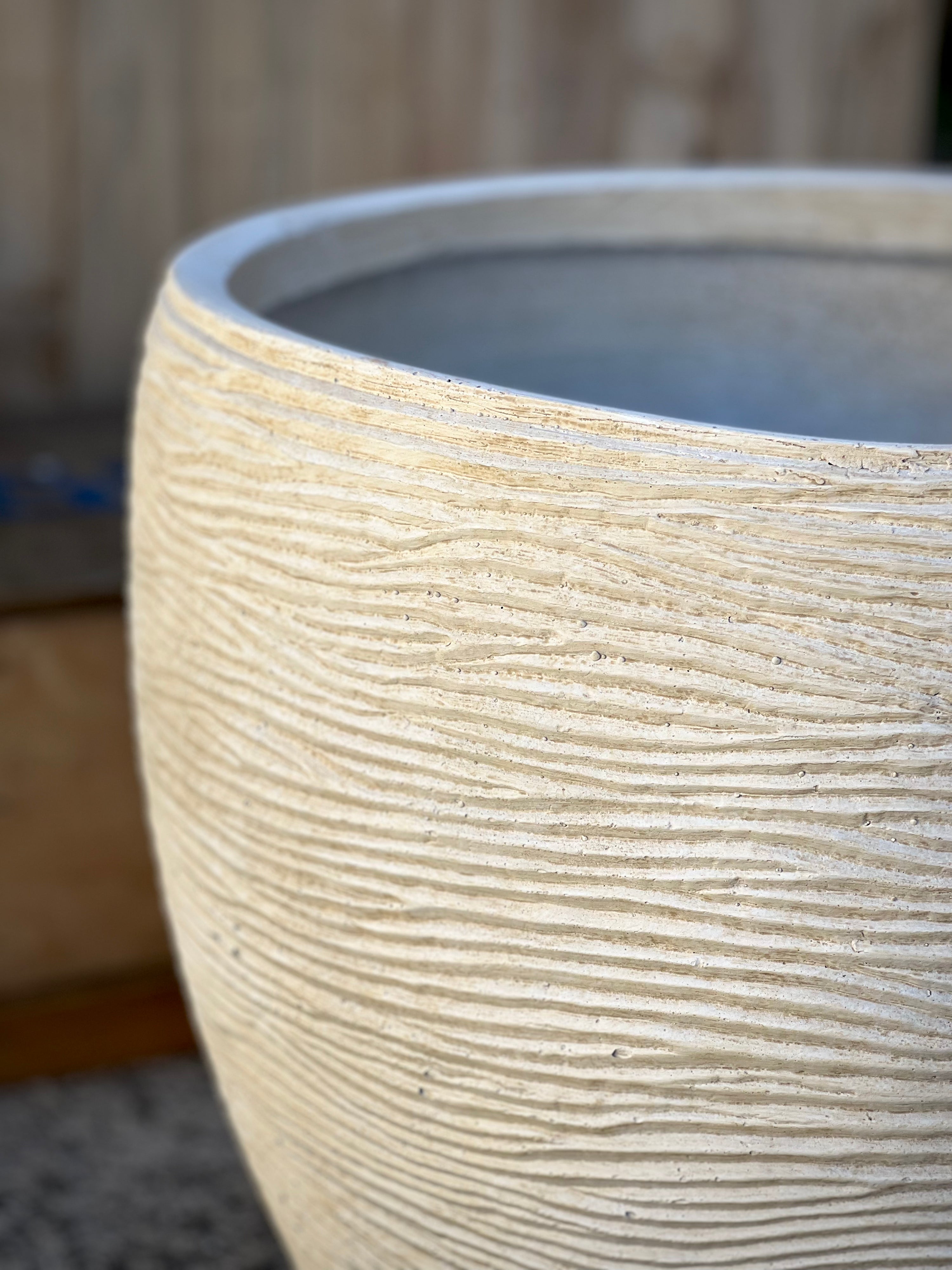 Desert Rose Pot range - wavy texture cream fiberclay pots