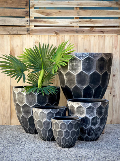 HONEYCOMB - Indoor or Outdoor Fiberclay Lightweight Pot with Honeycomb Texture - DR78