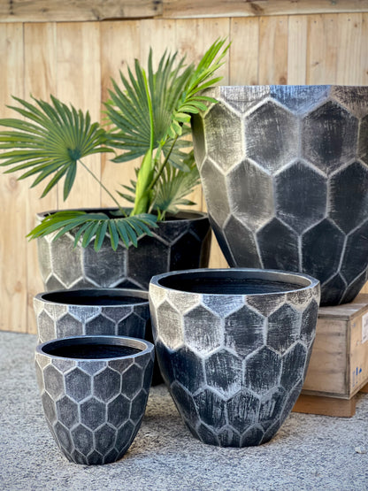 HONEYCOMB - Indoor or Outdoor Fiberclay Lightweight Pot with Honeycomb Texture - DR78