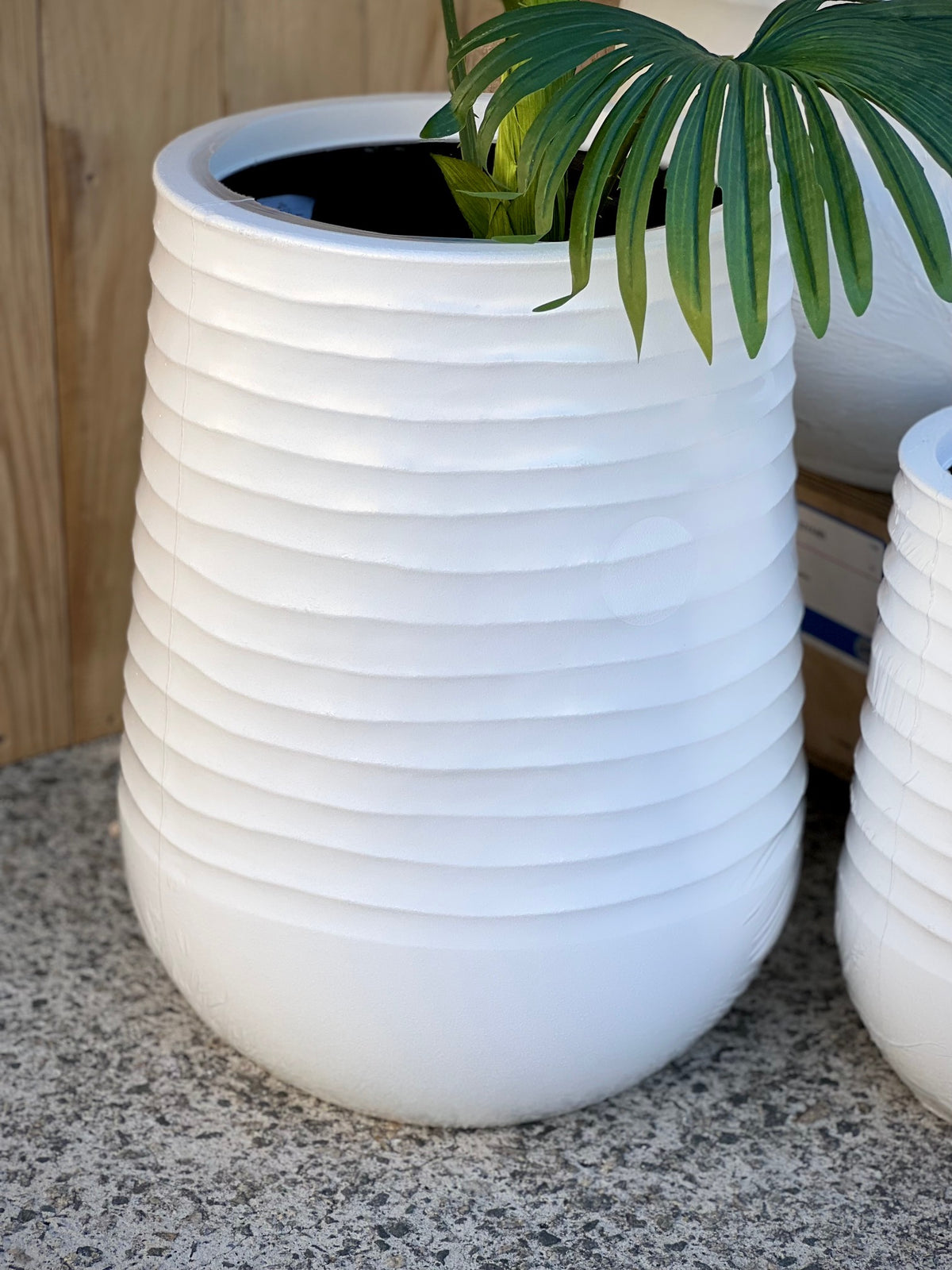 RippleLite Tower Mediterranean Grey Large - tall ribbed lightweight pot