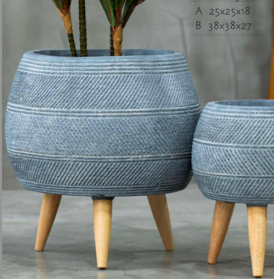 IMPRESSION POL - Tall Indoor Fiber Cement  Pot On Legs With  Print Design - 03