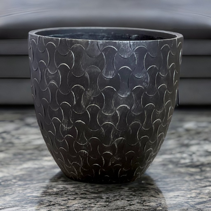 METAL ZEN - Indoor or Outdoor  Fiberclay Lightweight Pot with Metal Texture