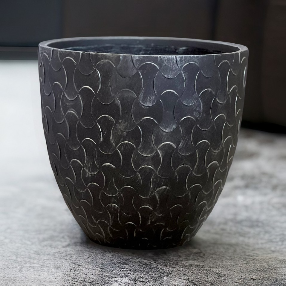 METAL ZEN - Indoor or Outdoor  Fiberclay Lightweight Pot with Metal Texture