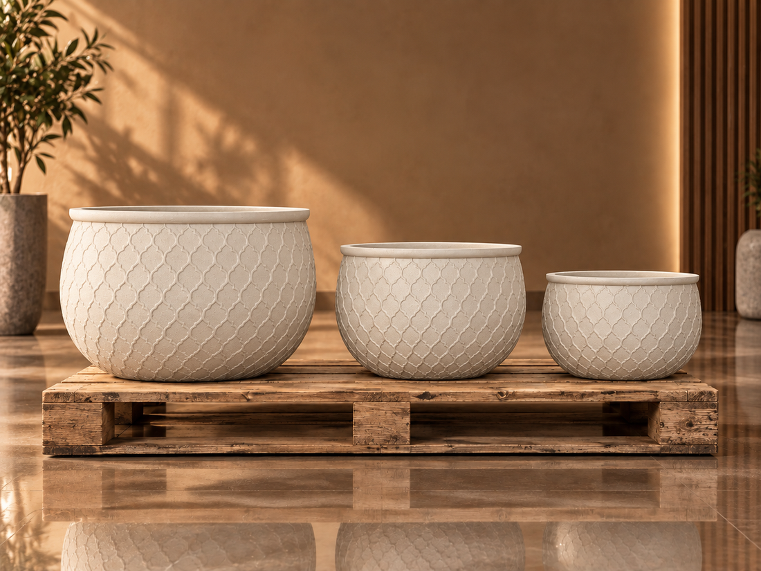 ARABESQUE Bowl - Indoor or Outdoor Lightweight Fiberclay Pot Bowl