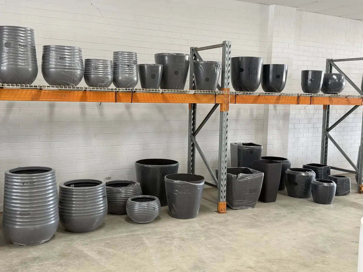 Ribbed grey lightweight pots in Wangara, Perth