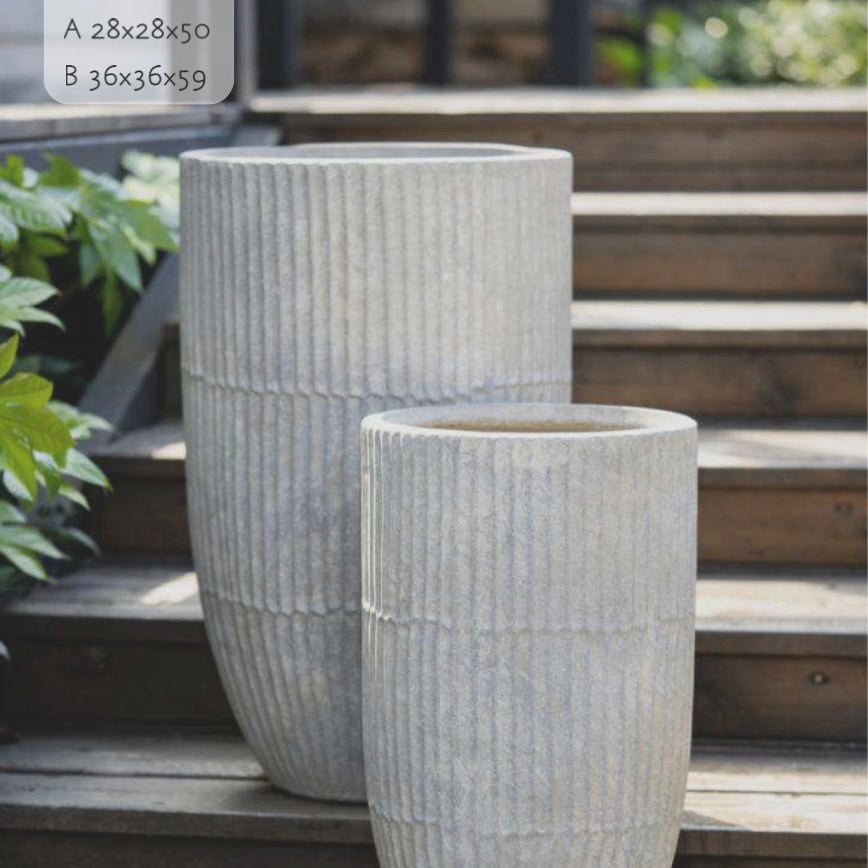 PLEATED Tall - Indoor or Outdoor Fiberclay Lightweight Pot with Pleated Texture - DR35