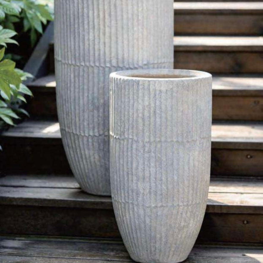 PLEATED TALL Indoor Outdoor Fiberclay Pot with Pleated Texture DR35 - lightweight tall pot