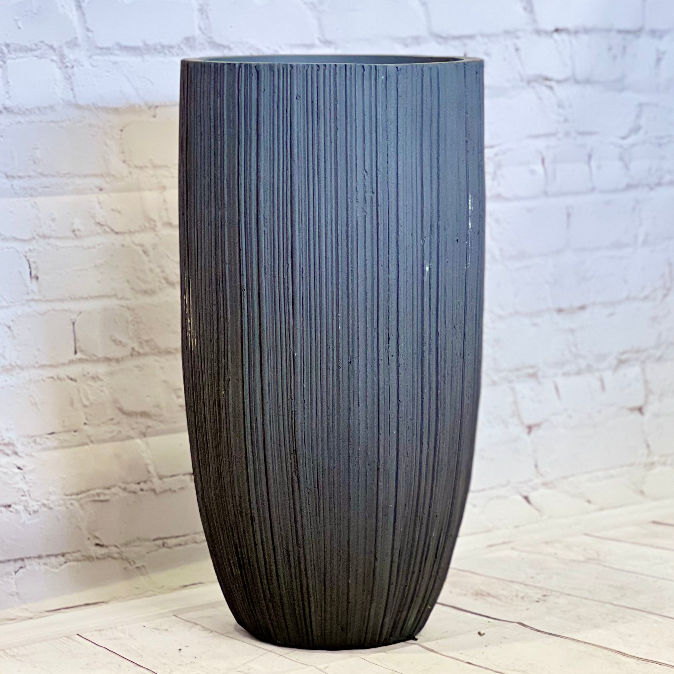 Indoor or Outdoor Tall Pot with Brushed Texture in Lightweight Fiberglass Clay - 1545