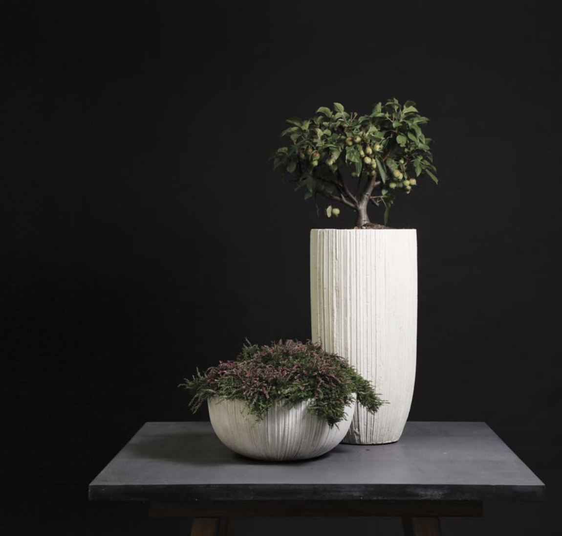 Indoor or Outdoor Tall Pot with Brushed Texture in Lightweight Fiberglass Clay - 1545