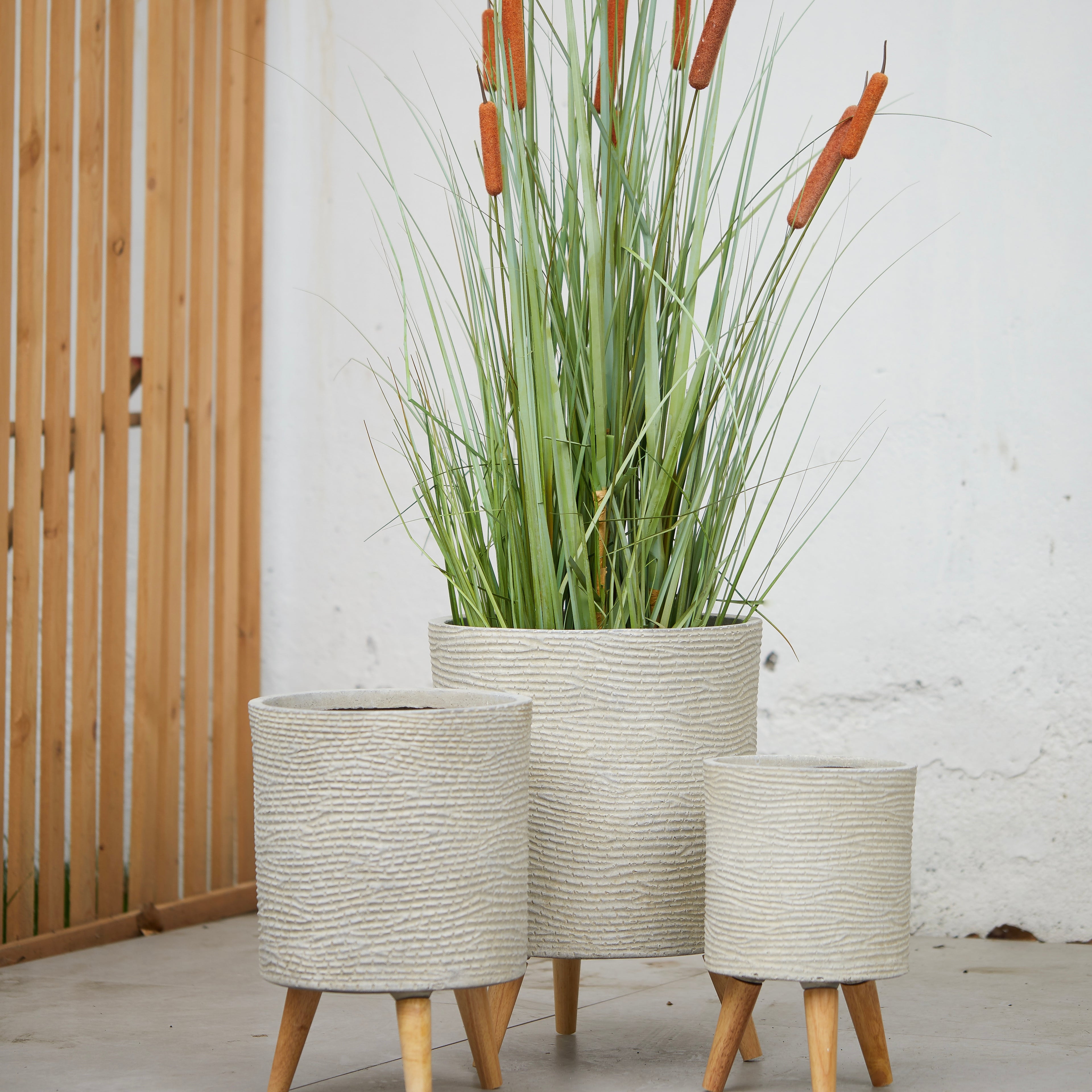 TEXTURED ROCK TALL - Tall Indoor Fiber Cement  Pot On Legs In Textured Stone - 66