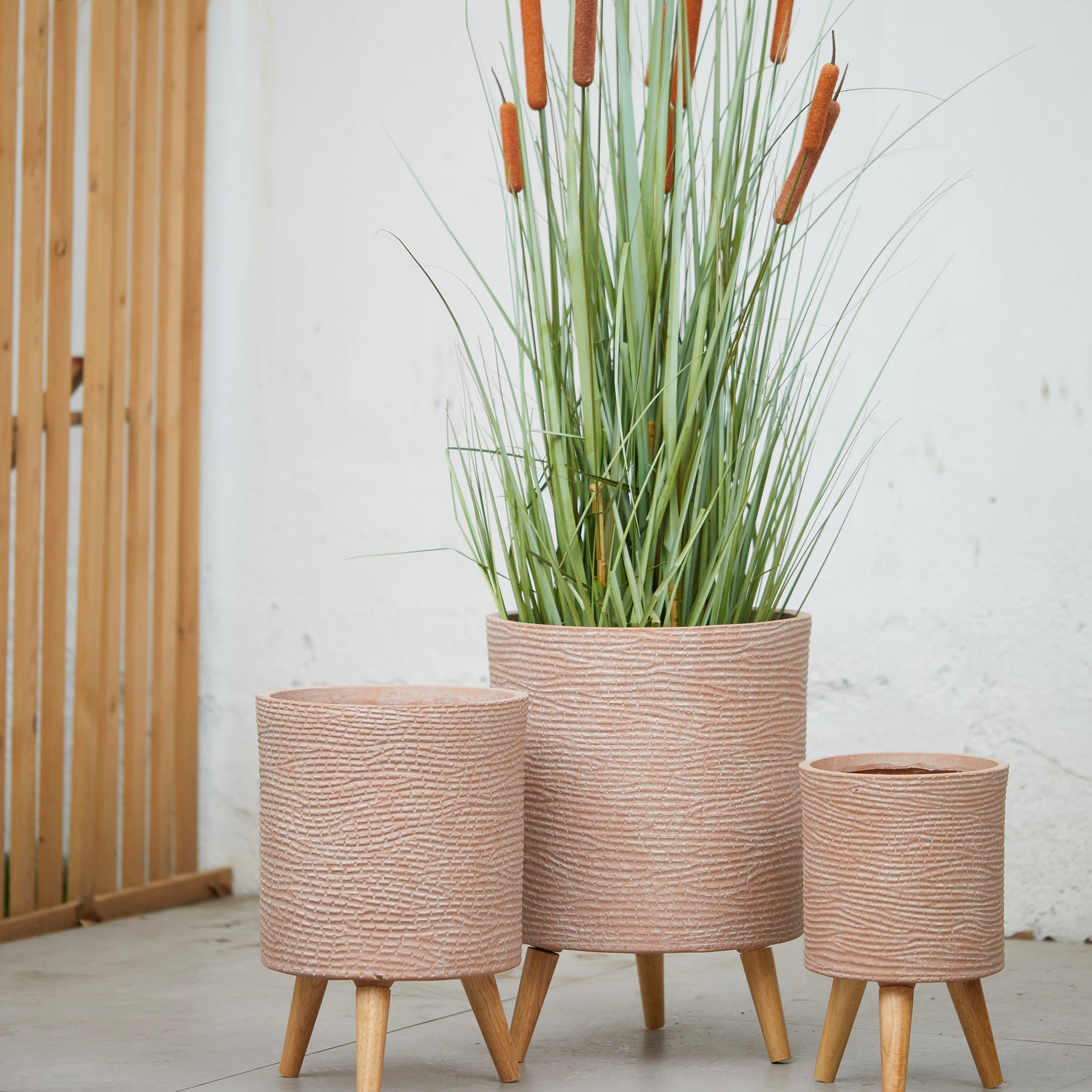 TEXTURED ROCK TALL - Tall Indoor Fiber Cement  Pot On Legs In Textured Stone - 66